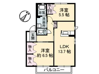 フレベールメゾン J棟(2LDK/2階)の間取り写真