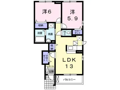 カーサ・デルフィオーレB(2LDK/1階)の間取り写真