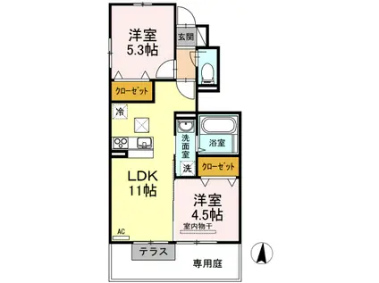 セジュールウィット 秀(2LDK/1階)の間取り写真