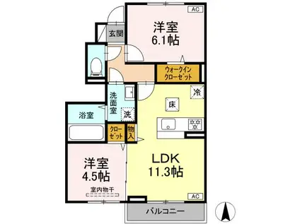 ホワイエ国富(2LDK/1階)の間取り写真