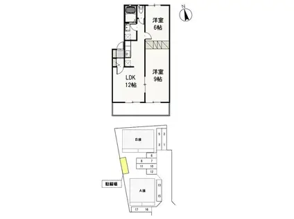 あみん A棟(2LDK/1階)の間取り写真