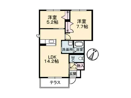 プリムベール城東 弐番館(2LDK/1階)の間取り写真