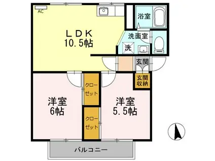 関ニューバリヤA棟(2LDK/2階)の間取り写真