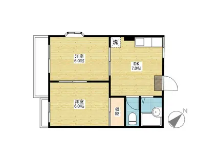 ハニーハイツ1号棟(2K/2階)の間取り写真