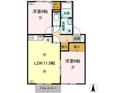 アミスターY・2・S A棟(2LDK/2階)の間取り写真