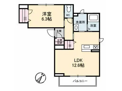 シャーメゾン沖(1LDK/2階)の間取り写真