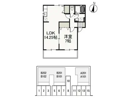 タウンハイツ山崎B棟(1LDK/1階)の間取り写真