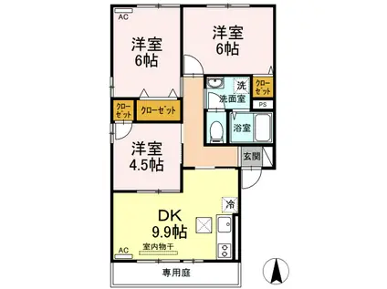 アミスターY・2・S B棟(3DK/1階)の間取り写真