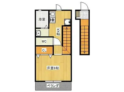 パシフィコ A棟(1K/2階)の間取り写真