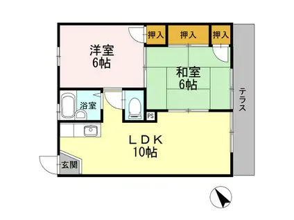 ドミール山川(2LDK/1階)の間取り写真
