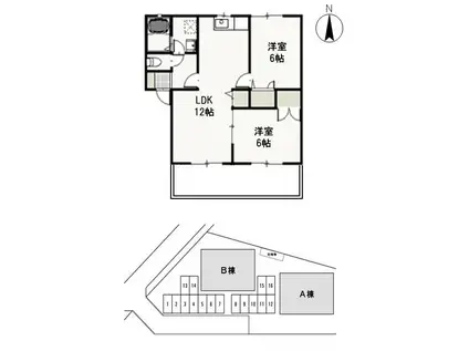 ヴェッセルA(2LDK/1階)の間取り写真