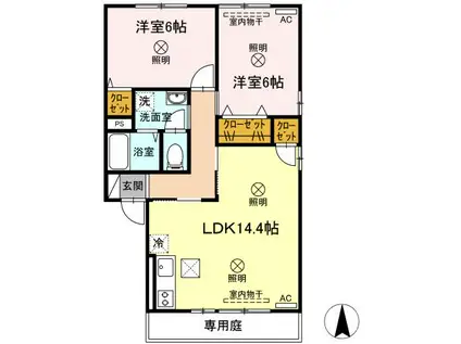 アミスターY・2・S B棟(2LDK/1階)の間取り写真