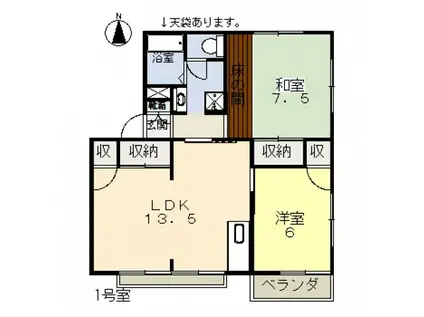 メルベイユ・ナカヤマ C棟(2LDK/1階)の間取り写真