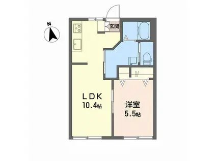 サンディスク米山C棟(1LDK/1階)の間取り写真