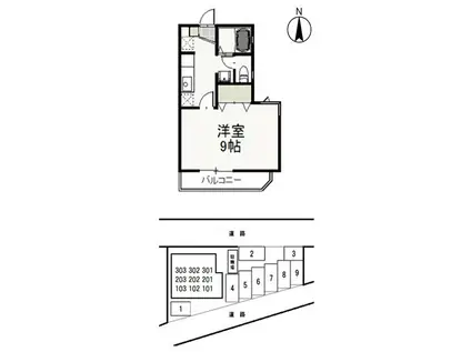 スリーサンズ(1K/2階)の間取り写真