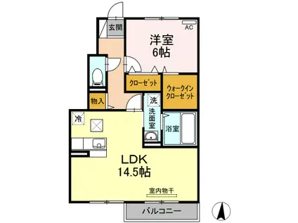 プランドールB棟(1LDK/1階)の間取り写真