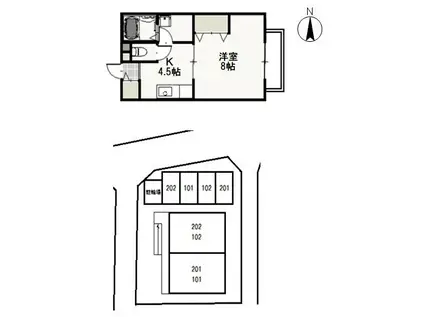 ウヴリール(1K/2階)の間取り写真