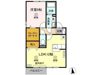サンティーエA棟(1LDK/2階)の間取り写真