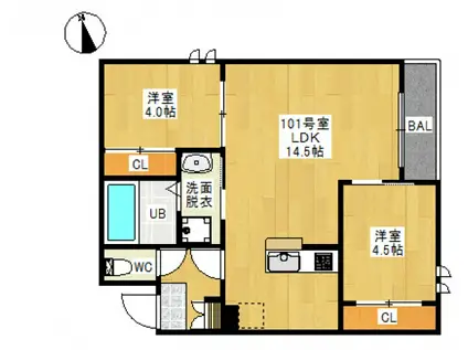 GRANDTIC GLORY(2LDK/1階)の間取り写真