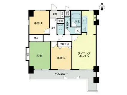ライオンズマンション岡山医大東第2(3DK/9階)の間取り写真