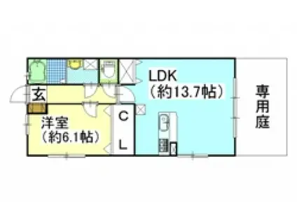 ウッディバートA棟(1LDK/1階)の間取り写真