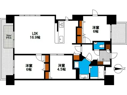 ロイヤルガーデン富田町(3LDK/15階)の間取り写真