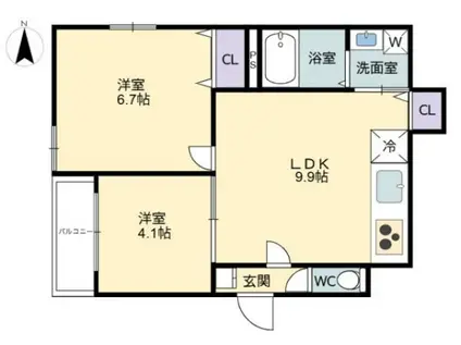 RIVER CITY 西川原(2LDK/2階)の間取り写真