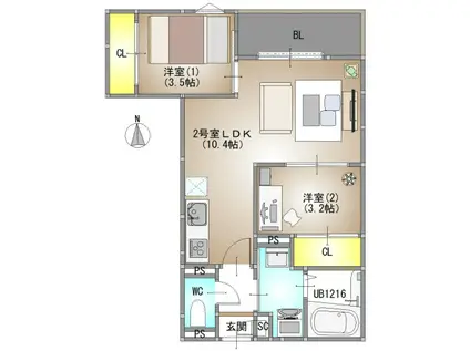 REGALEST 広瀬町(2LDK/1階)の間取り写真