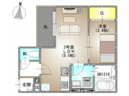 REGALEST 庭瀬Ⅰ(1LDK/1階)の間取り写真