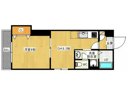 ホワイトグレース律奈(1DK/5階)の間取り写真