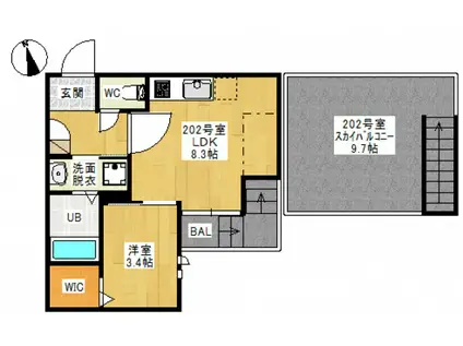 GRANDTIC ONE 新保(1LDK/2階)の間取り写真
