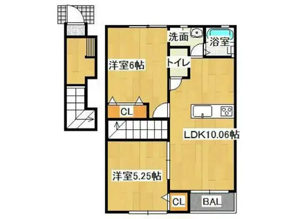 フォレスト平野 A棟(2LDK/2階)の間取り写真