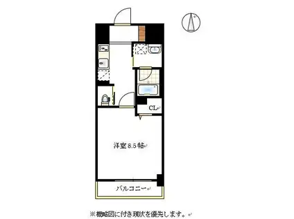 グランスクエア岡山駅西(1K/2階)の間取り写真