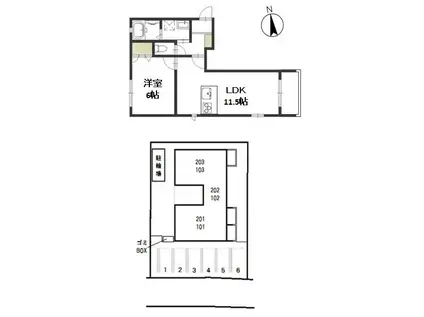 KANON(1LDK/1階)の間取り写真