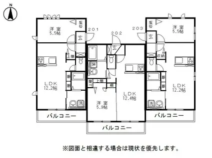 サウス WING(1LDK/2階)の間取り写真