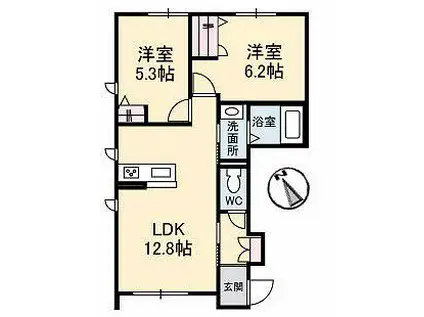 メゾン・ドゥ・ジャルダン(2LDK/1階)の間取り写真