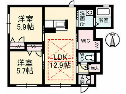 フローラ A棟(2LDK/1階)の間取り写真