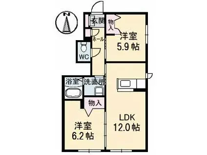 ラ・パルテール平井 七番館(2LDK/1階)の間取り写真