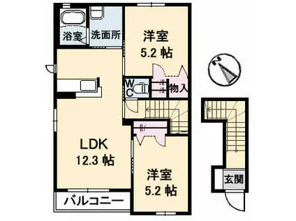 ラ・パルテール旭川 参番館(2LDK/1階)の間取り写真