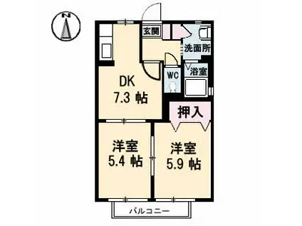 ヴィレッジ高島ⅠA棟(2DK/1階)の間取り写真
