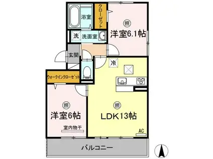 グラシューヴェルジェB棟(2LDK/1階)の間取り写真