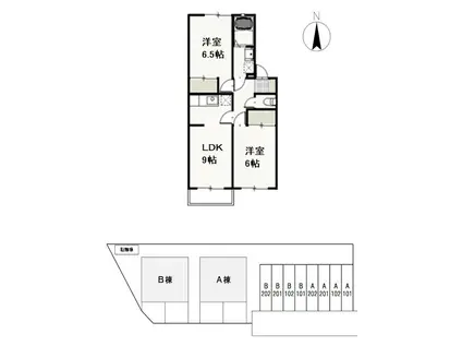 カーサ・ヴィーノA(2LDK/1階)の間取り写真