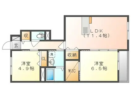ラパルテール関弐番館(2LDK/1階)の間取り写真