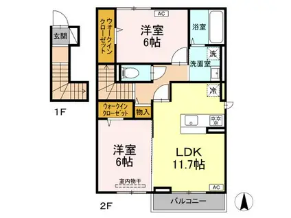 ホワイエ国富(2LDK/2階)の間取り写真