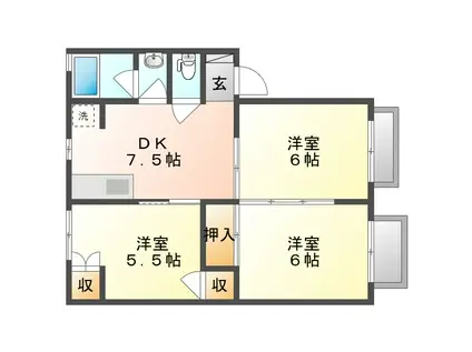 門田屋敷ハウス(3DK/1階)の間取り写真