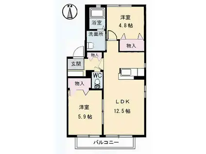 シャーメゾン野口B(2LDK/1階)の間取り写真