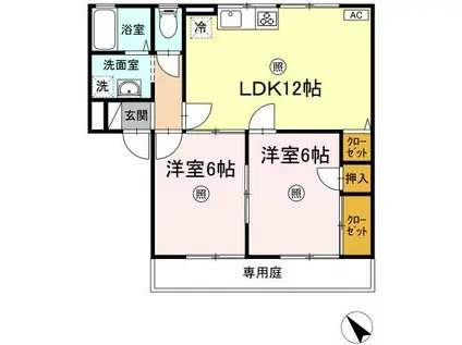 ビューバレー原田(2LDK/1階)の間取り写真