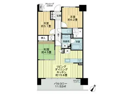 サーパス南方レジデンス(3LDK/8階)の間取り写真