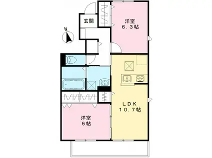 ユアメゾン益野 A(2LDK/1階)の間取り写真