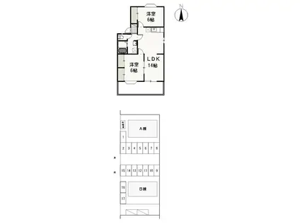 アンジェリーク・ドミールB(2LDK/1階)の間取り写真